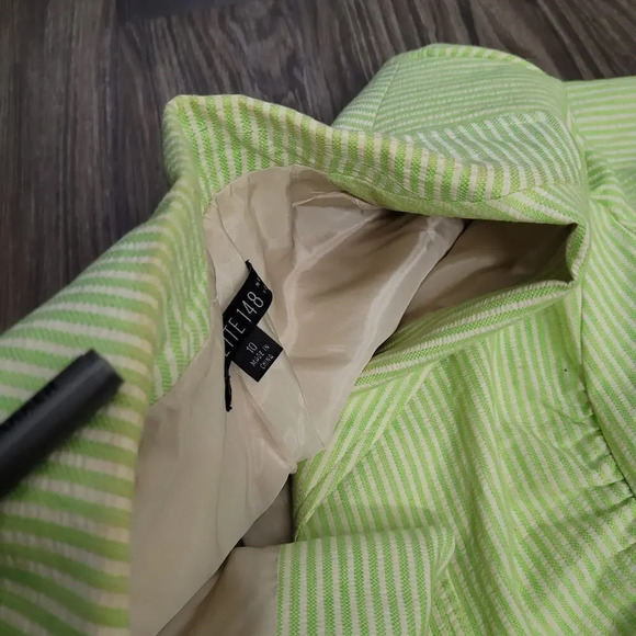 Lafayette 148 New York Womens Blazer Jacket 10 Lime Green Striped Cotton Linen - Picture 6 of 10